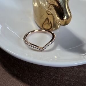 Pandora Shimmering Wish Rose Gold V-Shaped Pave Diamond Ring Size 7